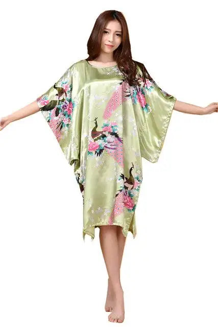 Lady Classic Bat Sleeve Kimono Bathrobe Gown Print Floral Sleepwear Nightgown Lougne Nightdress Negligee Soft Intimate Lingerie