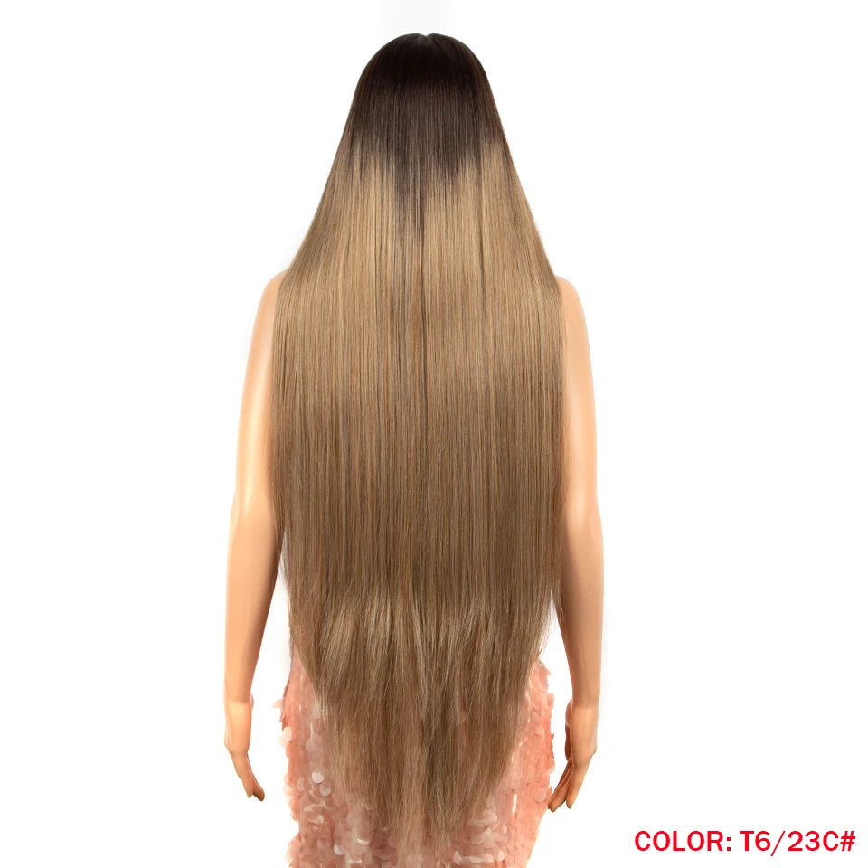 38 inch Straight Long Hair Synthetic Lace Front Wigs For Women High Temperature Hair Ombre 613 Red Cosplay Wigs Synthetic Hair