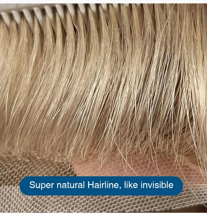 Full Swiss Lace base Blonde Hair toupee for Men indian remy hair Bleached Knots  Natural Hairline hair System for Man