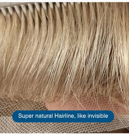 Full Swiss Lace base Blonde Hair toupee for Men indian remy hair Bleached Knots  Natural Hairline hair System for Man
