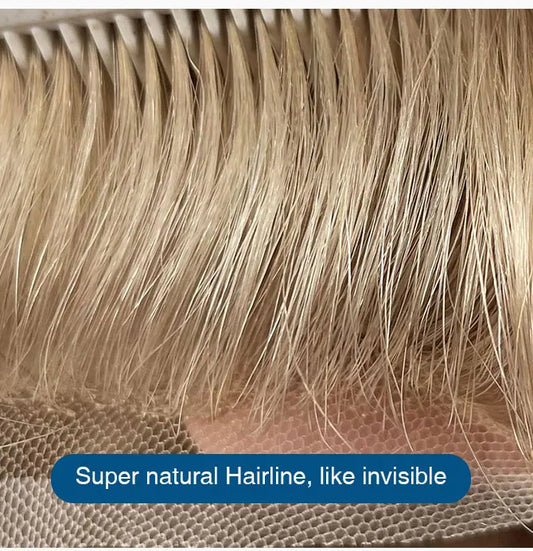 Full Swiss Lace base Blonde Hair toupee for Men indian remy hair Bleached Knots  Natural Hairline hair System for Man