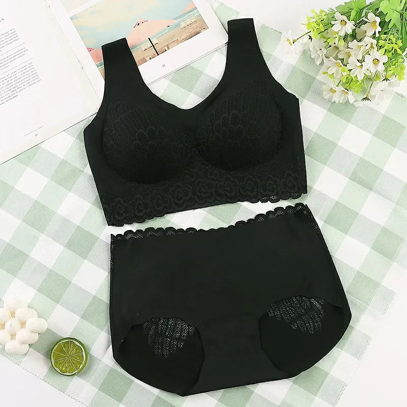 Comfortable Latex 4.0 Bra Women's Underwear Set Wireless With breast Pads Gather Bralette with panties Lingerie 2-pieces Suit