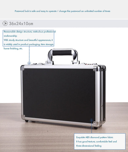 Aluminum Hard Case Passwords ToolBox Black / Silver Briefcase Metal Carrying Case Equiment Tool Box Organizer Holder ящик