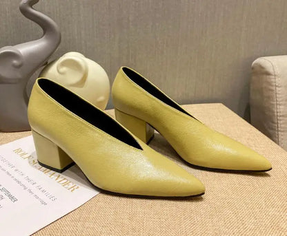 Sandals Luxury Brand Sexy Dress Shoes Elegant Chunky High Heeeled Pumps Sexy Pointed Toe Evening Shoes Women Shoes V Cut Shoes