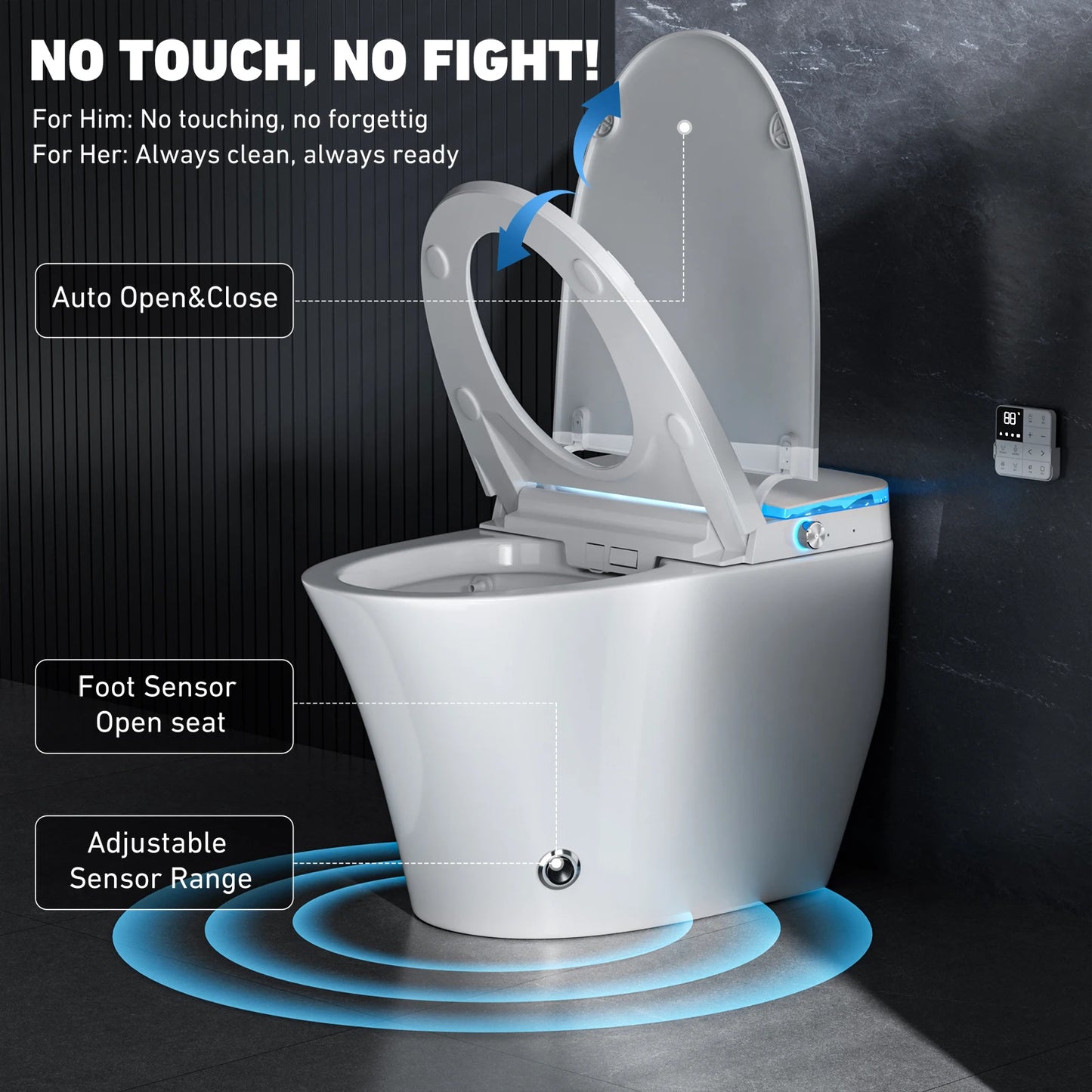 US Local Stock Onirap Smart Toilet Automatic Flushing Toilet Floor Mounted Remote Control S-Trap Electric Bidet Smart Toilets