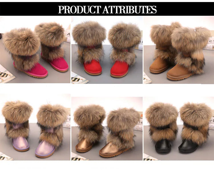 New Arrival 2025 Non-slip Fox Fur Woman Winter Snow Boots Women's Shoes Genuine Leather Natural Women's Snow Boots Thick Plush