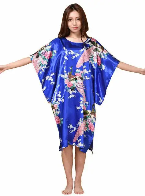Lady Classic Bat Sleeve Kimono Bathrobe Gown Print Floral Sleepwear Nightgown Lougne Nightdress Negligee Soft Intimate Lingerie