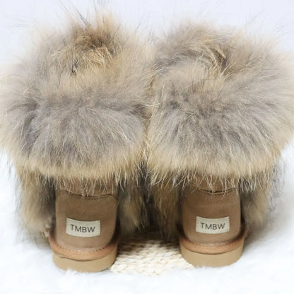 New Arrival 2025 Non-slip Fox Fur Woman Winter Snow Boots Women's Shoes Genuine Leather Natural Women's Snow Boots Thick Plush