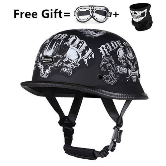 Helmet Vintage Half Face Helmet Motorcycle Helmets  Helm Vintage Retro Casco Para Black Leather German Solder
