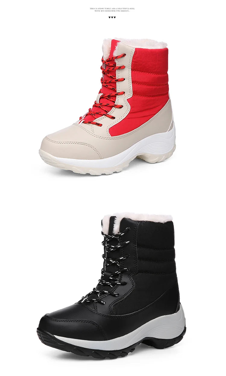Snow Boots Woman Solid Shoes Woman Lace-Up Ladies Shoes Soft Ankle Boots Warm Lightweight Winter Ladies Boots Botas Mujer