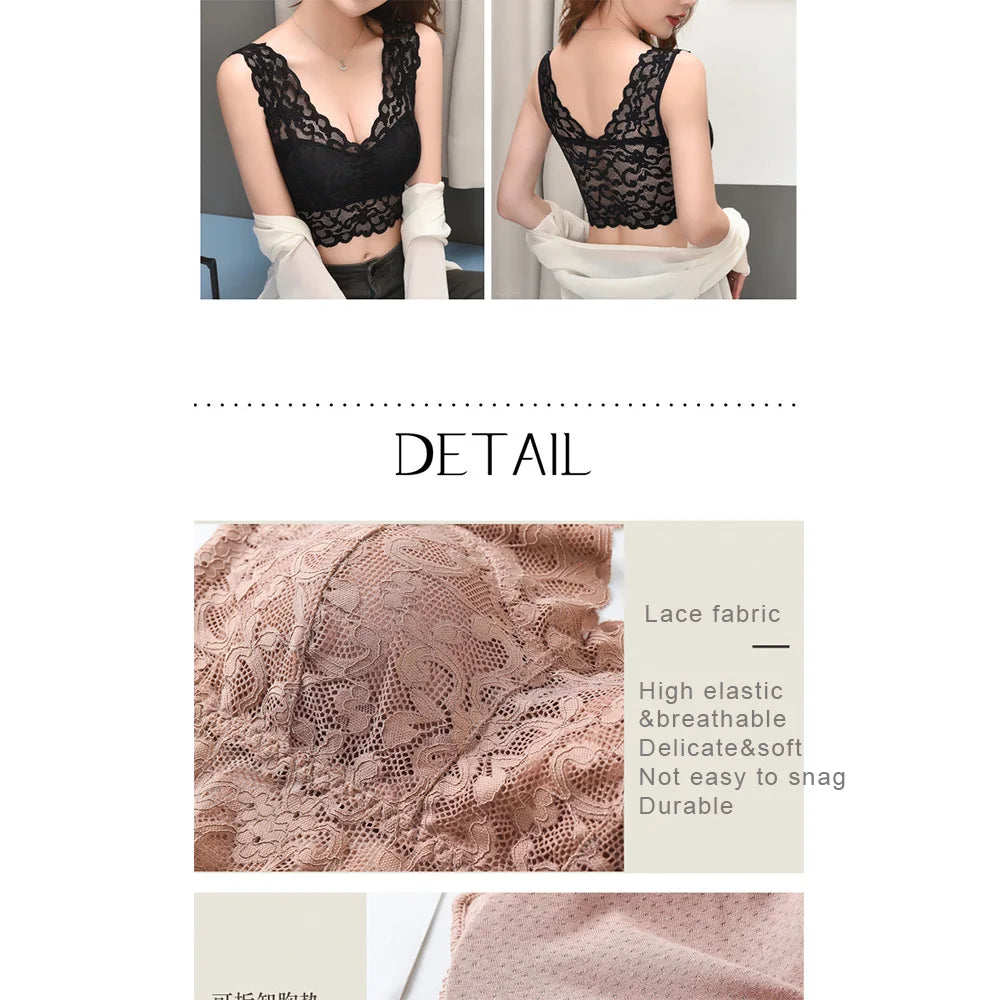 Breathable Female Vest Sexy Lace Bra Beauty Back Women Wire Free Push Up Bralette Underwear Seamless Wireless Gather Brassiere
