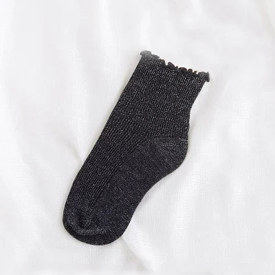 Fashion Retro Shining Surface Daily Women's Socks Pure Cotton Sweet Girl Rib Knit Spring Summer Socks Shiny Woman Simple Socks