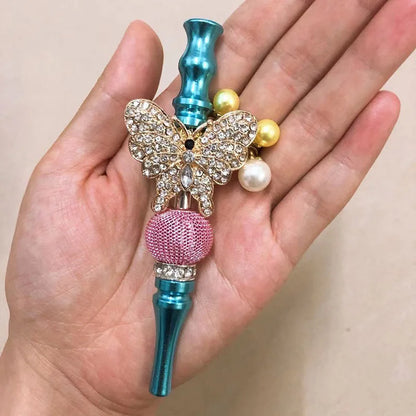 Women Bling Shiny Butterfly Animal Jewelry Ball Handmade Inlaid  Blunt Holder Shisha Hookah Mouthpiece Tips With Laser Gift Bag
