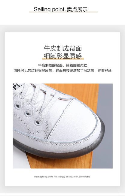 Women's Genuine Leather Sneakers Women Casual Fashionable Sports Shoes Vulcanized Woman Summer Flat Shoe Ladies White 40