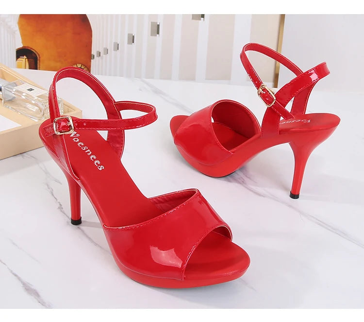 Women's Sandals 2023 New Summer Sexy Heels Platform Colorful Sandals Thin Head Red Sexy High Heels Fish Toe Fashion Party Shoes