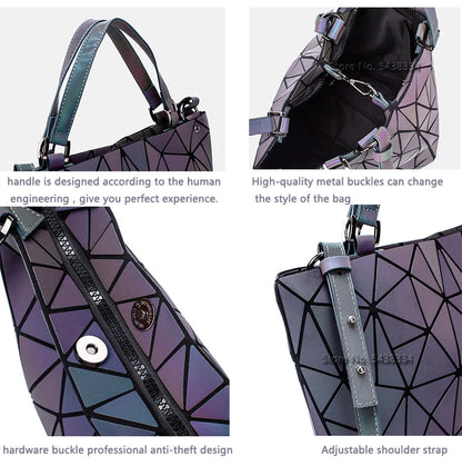 ladies Luminous  bag geometric bags for women 2024 Quilted Shoulder Bags Laser Plain Folding female Handbags bolsa feminina