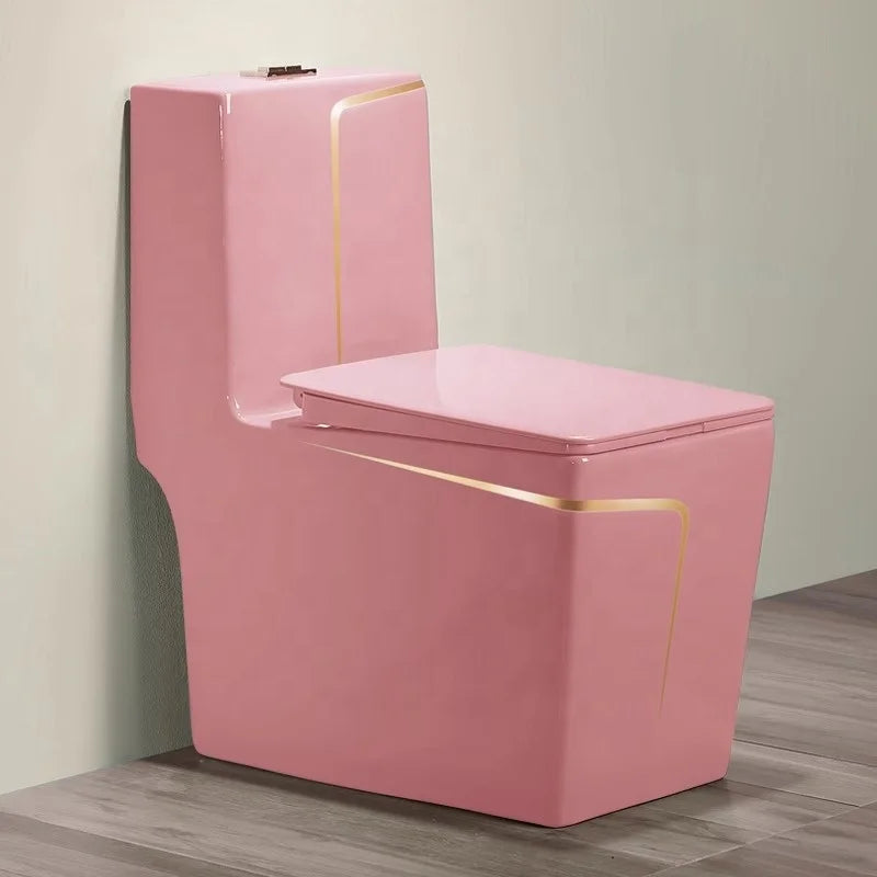 New Sanitarios Inodoros Wc Gold Line Design Bathroom Ceramic One-Piece Gold Black Colored Toilets Bowl