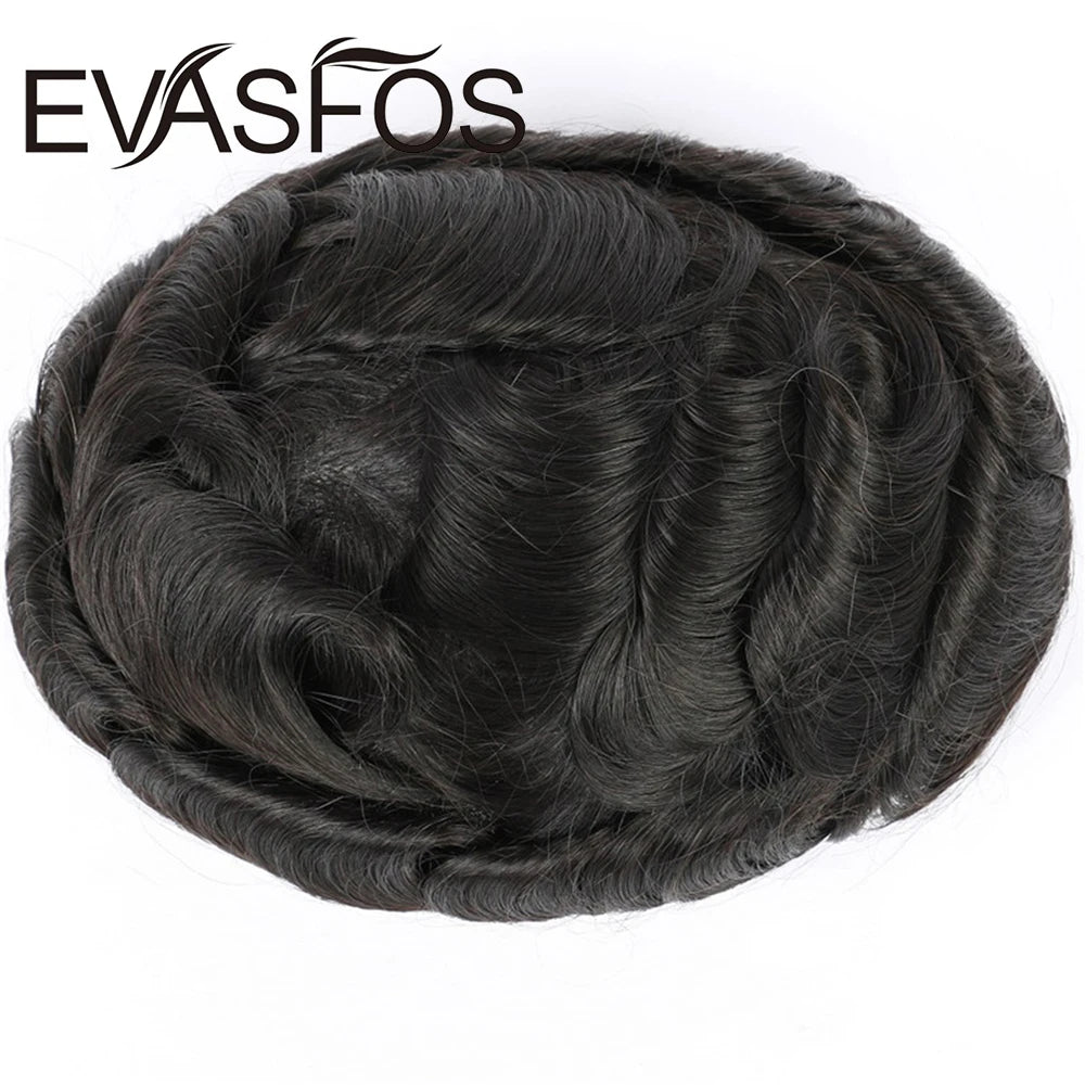 EVASFOS 0.02-0.04mm Super Thin Skin Men's Toupee Natural European Human Hair Male Wig Prosthesis Hair System For Men