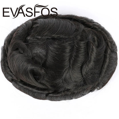 EVASFOS 0.02-0.04mm Super Thin Skin Men's Toupee Natural European Human Hair Male Wig Prosthesis Hair System For Men