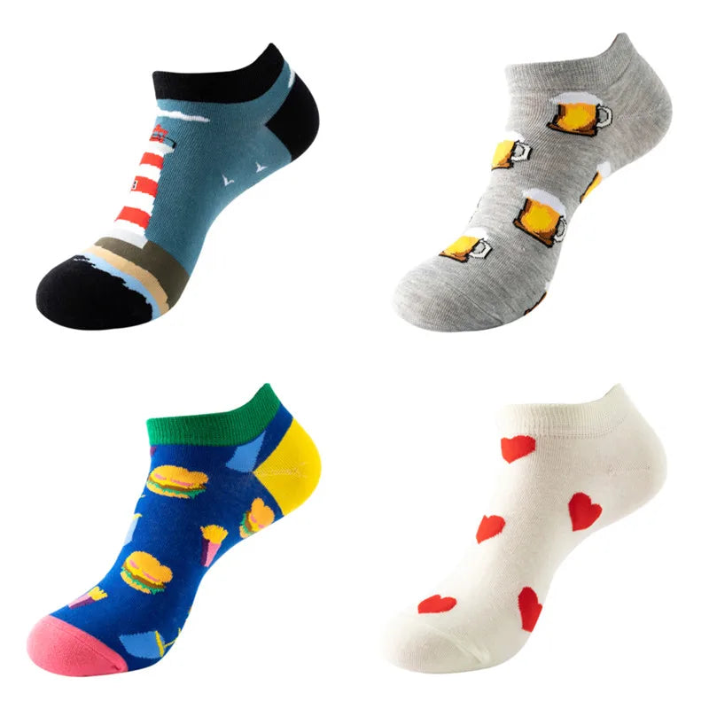 4pairs Funny animal Combed Cotton Fashion Hip Hop Man woman Oil Painting Socks Harajuku Skateboard outer space Happy love Socks