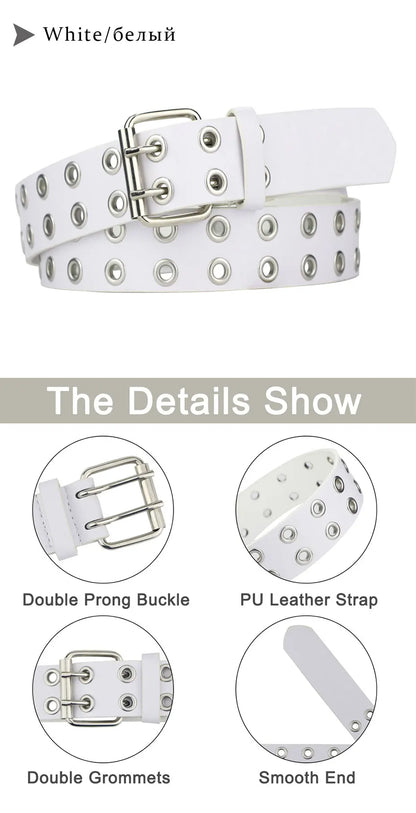 MaiKun Women Punk Goth Belts Brand Leather Women Grunge Belt Halloween Double Pin Buckle Female Belt for Jeans Streetwear