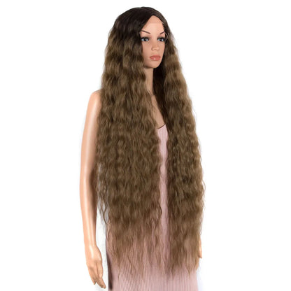 FASHION IDOL 42" Loose Wave Lace Front Wig Hair Synthetic Wigs For Women Ombre Blonde Water Wavy Long Curly Hair Wig Cosplay