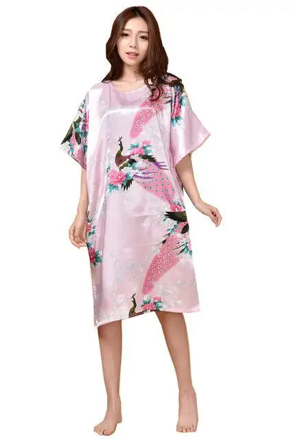 Lady Classic Bat Sleeve Kimono Bathrobe Gown Print Floral Sleepwear Nightgown Lougne Nightdress Negligee Soft Intimate Lingerie