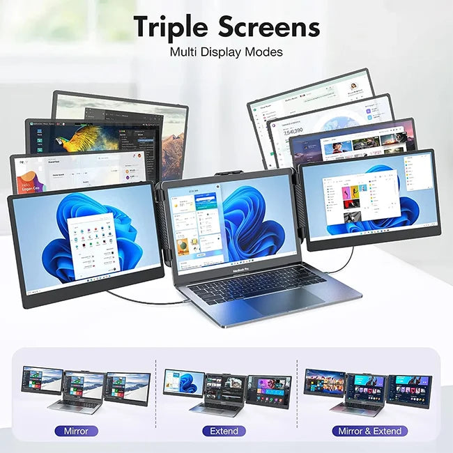 S2 Three Screen Laptop Screen Extender 14 Inch 1080P Portable Monitor for Laptop Dual Screen