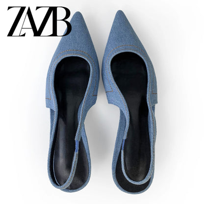 Mid Heel Denim Custom High Heels Shoes for Women Sandals and Ladies Shoes Femmes Chaussures Pour Wedding Bride