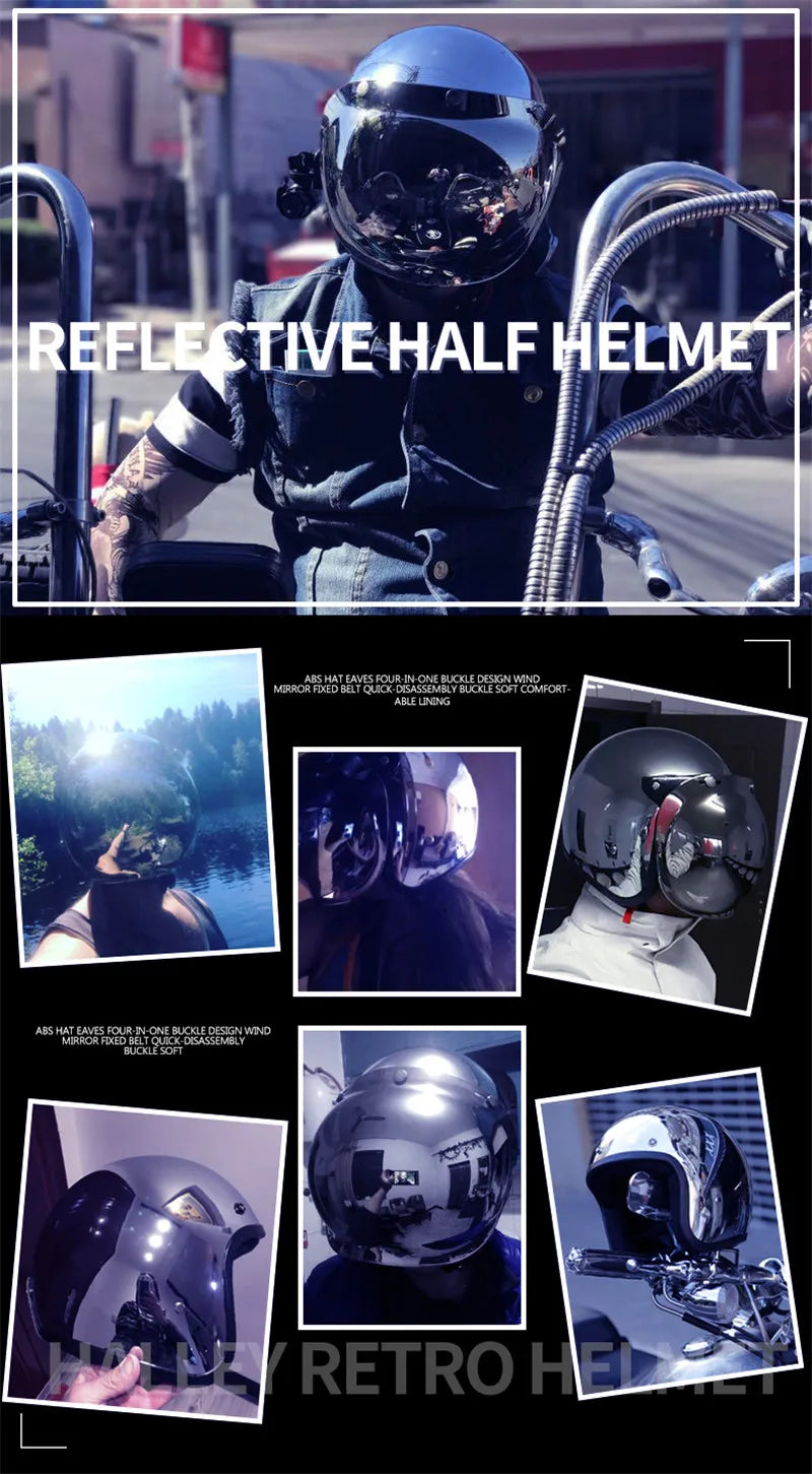 Mirror Silver Chrome Motorcycle Helmet Open Face Moto  Electric Bicycle Helmet Men Women Summer Scooter Motorbike CE