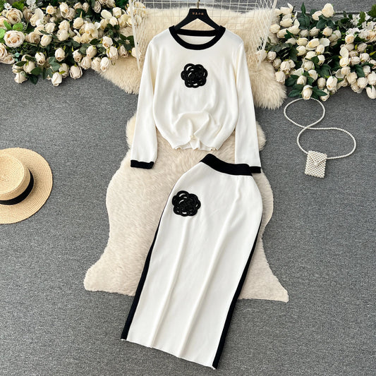 Fall Casual Loose 2 Piece Set For Women O-Neck Top And High Waist Slim Skirts Set Ropa Wholesale