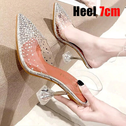 Brand Women Pumps Luxury Crystal Slingback High Heels Summer Bride Shoes Comfortable Triangle Heeled Party Wedding Shoes