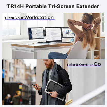 SIBOLAN 14 Inch Triple Portable Monitor 1920*1200P IPS LCD Tri Screen Extender Laptop Patent Design Dual Type-c USB 3.0 Display