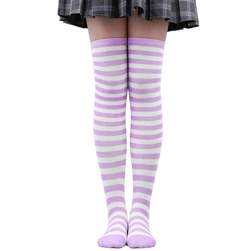 Womens Striped Thigh High Stockings Ladies Girls Black White pink Long Over Above Knee Socks femboy Cosplay Lolita Harajuku Y2k