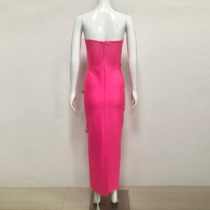 Women's New Style Sexy Sleeveless Strapless Beaded Sequined Flowers Bandage Evening Dresses