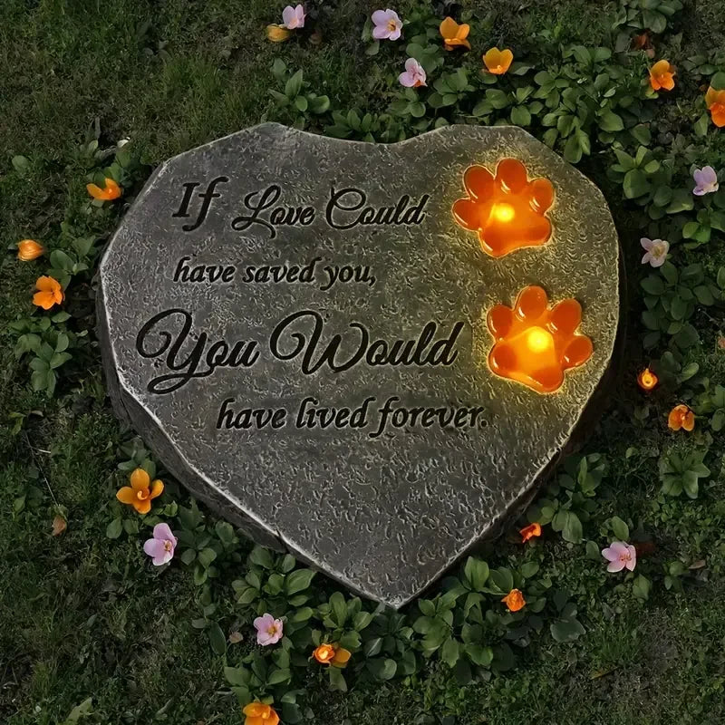 Lighted Hand-painted Animal Paw Print Memorial Stone Irregular Resin Plaque for Pet Grave Decor