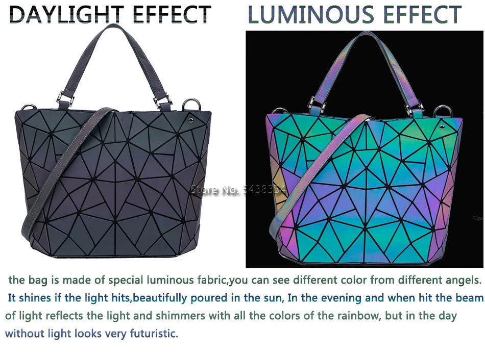 ladies Luminous  bag geometric bags for women 2024 Quilted Shoulder Bags Laser Plain Folding female Handbags bolsa feminina