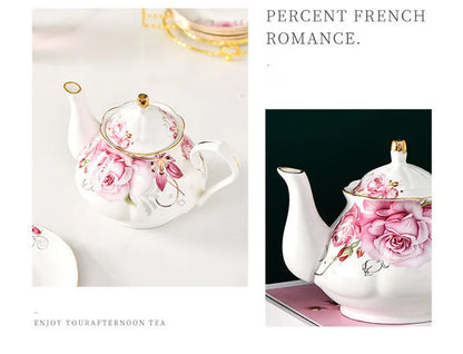 900ML European Bone China Teapot English Afternoon Tea Set Teapot High-Grade Porcelain Coffee Pot Heat Resistant Kettle Pot