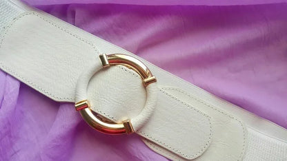 Women’s Elastic Stretch Wide Waist Belts w Wrapped Gold Circle Buckle