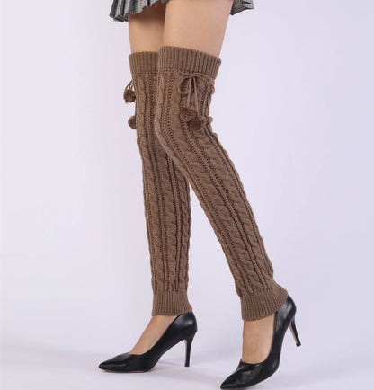 65cm Women's Long Leg Warmers Thickened Over Knee Warm Boot Cover Lolita Knitted Crochet Socks Boot Cuffs Pile Socks Party Dance