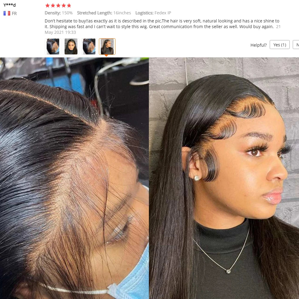 100% HD Transparent Lace Frontal Wig Pre Plucked Long Natural Bone Straight 13x6 HD Full Lace Front Human Hair Wigs For Women