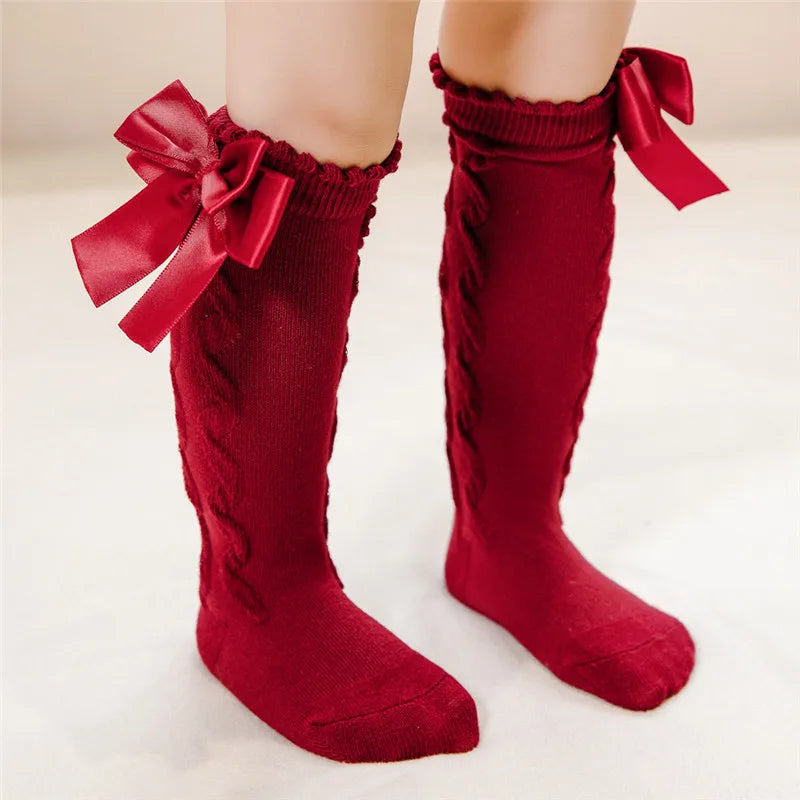 Winter Baby Girls Knee High Socks Kids Cotton Sock With Big Bow Soft Toddlers Princess Children Long Socken For 0-5 Years