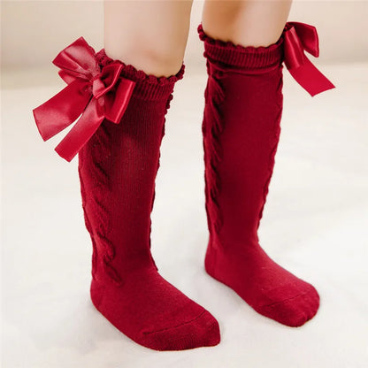 Winter Baby Girls Knee High Socks Kids Cotton Sock With Big Bow Soft Toddlers Princess Children Long Socken For 0-5 Years