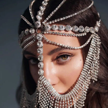 Charms Sexy Rhinestone Tassel Masquerade Face Jewelry For Women Facial Accessories Banquet Party Mask Full Face Chain Decoration