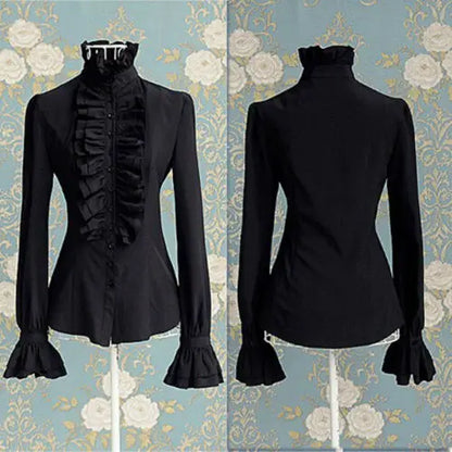 US Women Solid Lady Shirt Frilly Ruffle shirt Tops Flounce Casual Blouse Clothes Shirts