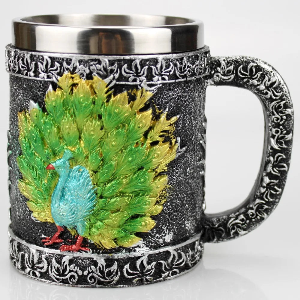 Stainless Steel Skull Mug Contain Viking Skeleton Death Grim Knight Gothic Design Coffee Beer Tankard Mugs BEST Halloween Gift