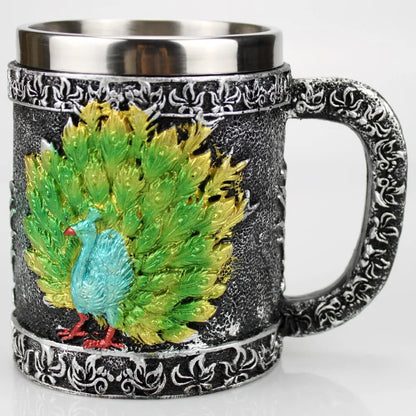Stainless Steel Skull Mug Contain Viking Skeleton Death Grim Knight Gothic Design Coffee Beer Tankard Mugs BEST Halloween Gift