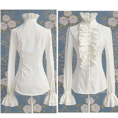 US Women Solid Lady Shirt Frilly Ruffle shirt Tops Flounce Casual Blouse Clothes Shirts
