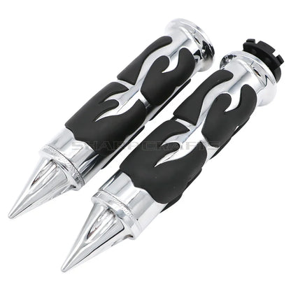 1" 25mm & 7/8'' 22mm Billet Rubber Flame Spike Hand Grips For Harley Honda Kawasaki Suzuki Yamaha  Bikes Cruiser Chopper Custom