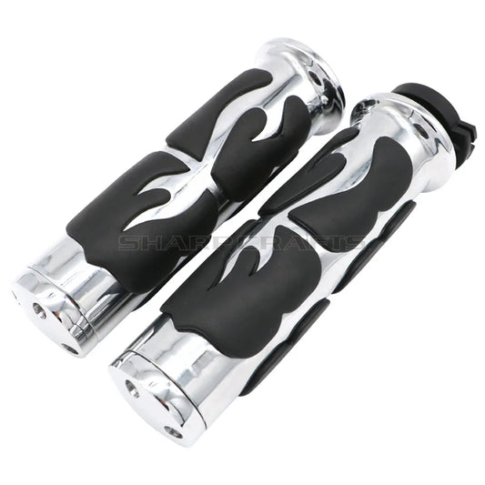 1" 25mm & 7/8'' 22mm Billet Rubber Flame Spike Hand Grips For Harley Honda Kawasaki Suzuki Yamaha  Bikes Cruiser Chopper Custom